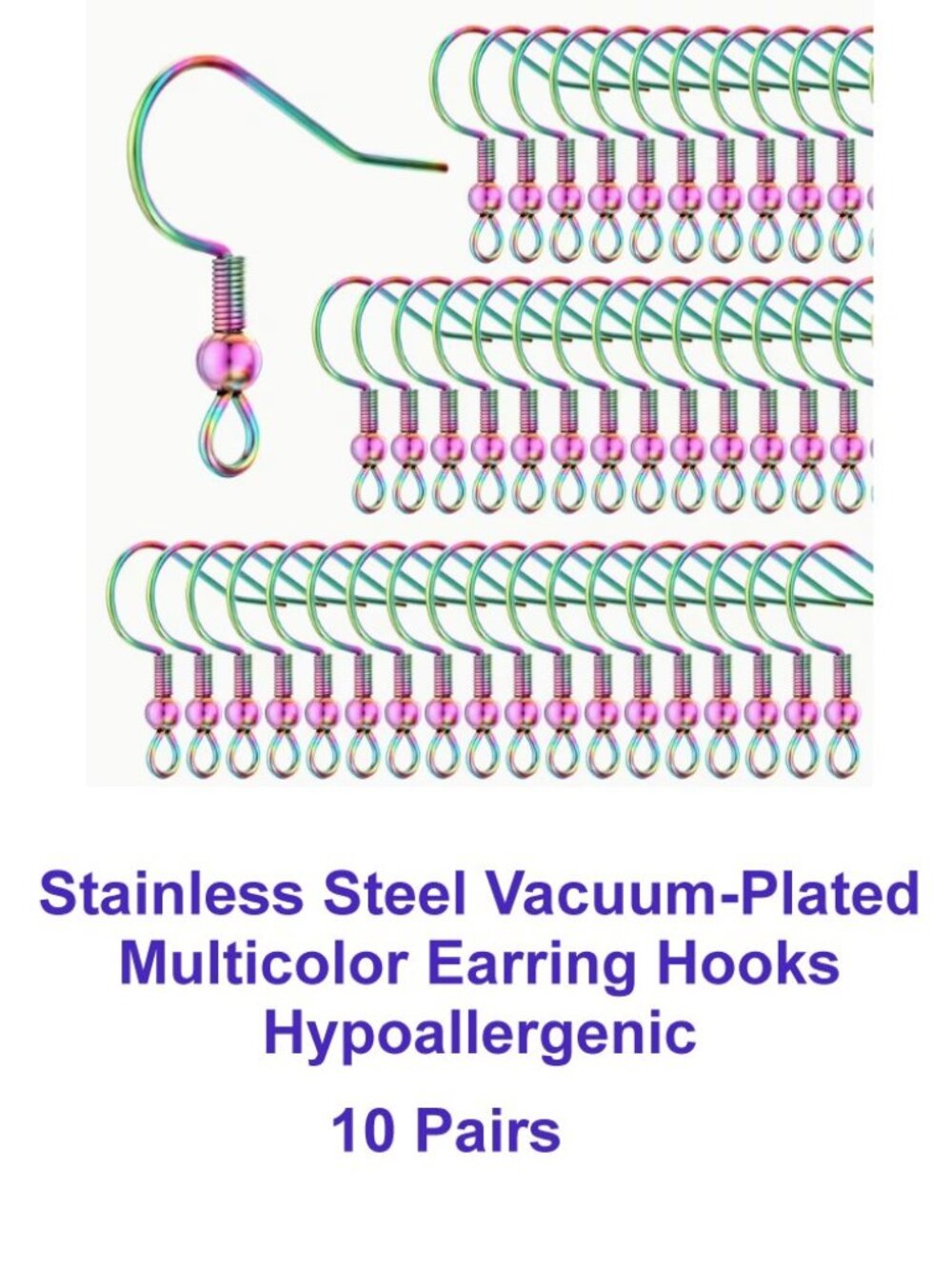 Stainless Steel Vacuum-Plated Multicolor Earring Hooks Hypoallergenic 10 Pairs